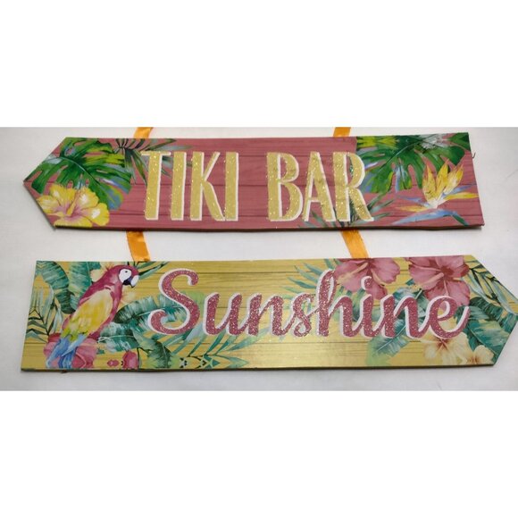 Tiki Bar Sign Paradise Sunshine Floral Flamingo Tropical Arrow - Picture 6 of 6